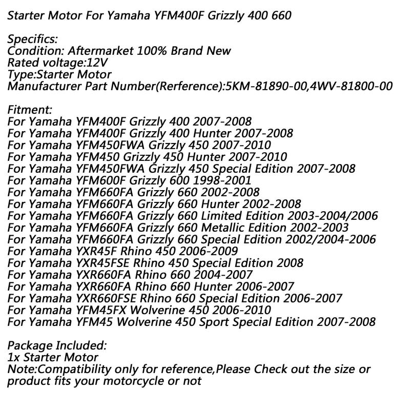 New Starter Engine Starting 9-Spline Fit For Yamaha 4WV-81800-00-00 4WV-81890-00-00 5KM-81890-00-00