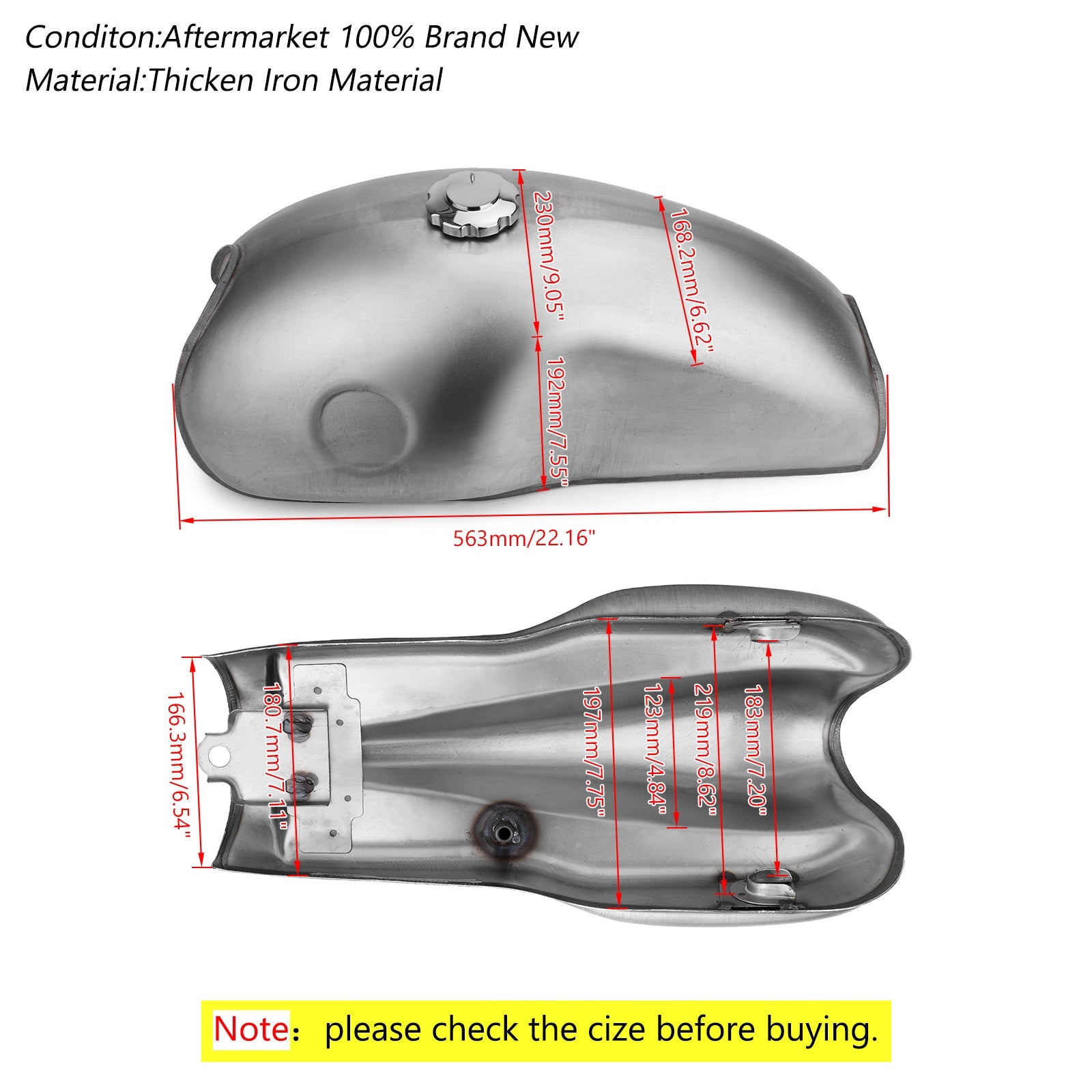 Cafe Racer Motorcycle Gas Fuel Tank Iron 10L 2.6 Gallon For Suzuki Yamaha Honda Generic