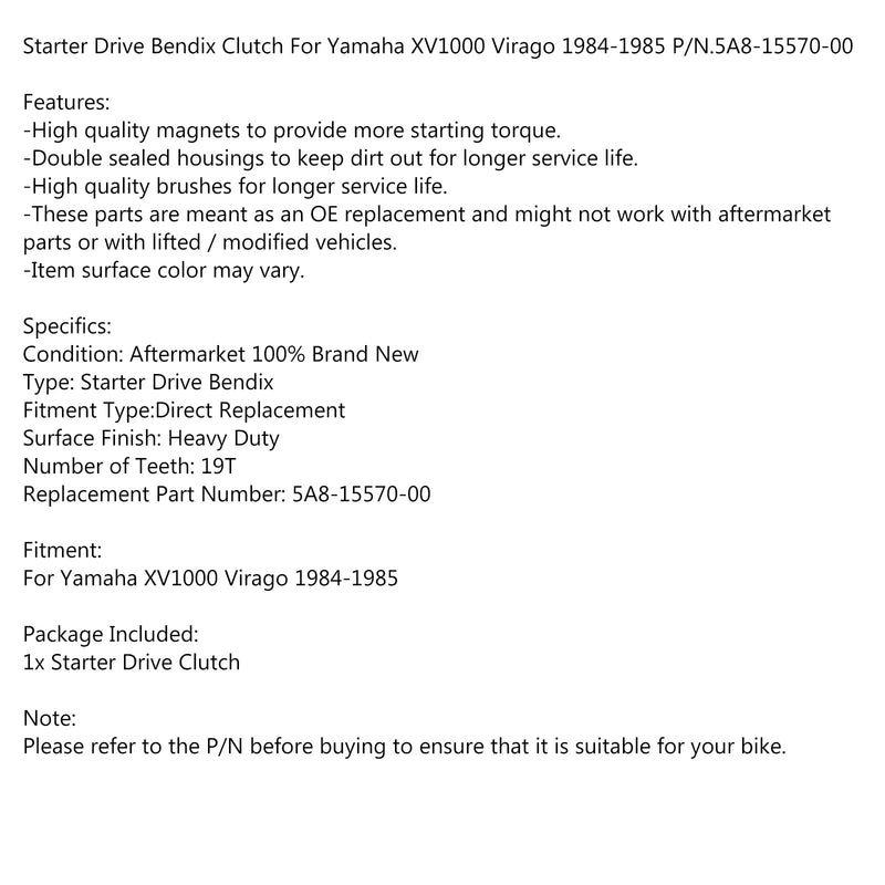 Starter Drive Clutch For YAMAHA VIRAGO XV 700 750 1000 1100 P/N.3LP-15570-00-00 Generic