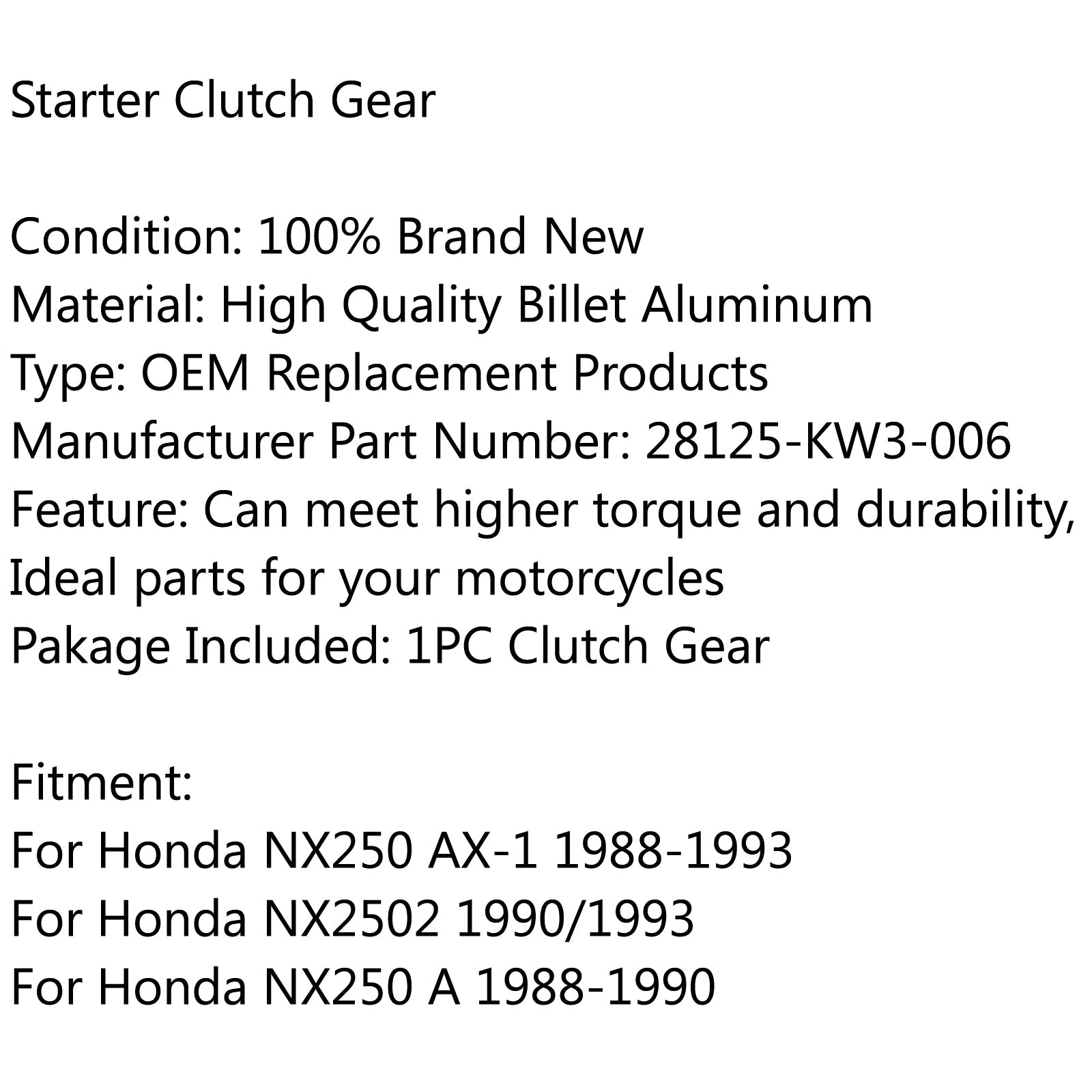 Engranaje de reducción del extractor del volante del embrague de arranque para Honda NX250 A 1988-1990 AX-1 genérico