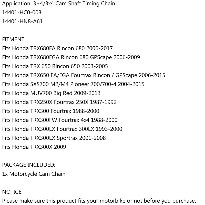 Cadena de leva de distribución para Honda TRX250X TRX300EX TRX300 250X 300EX 14401-HC0-003 genérico