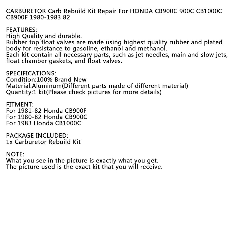 Reparación de reconstrucción de carburador para HONDA CB900C 900C CB1000C CB900F 1980-1983 82 genérico