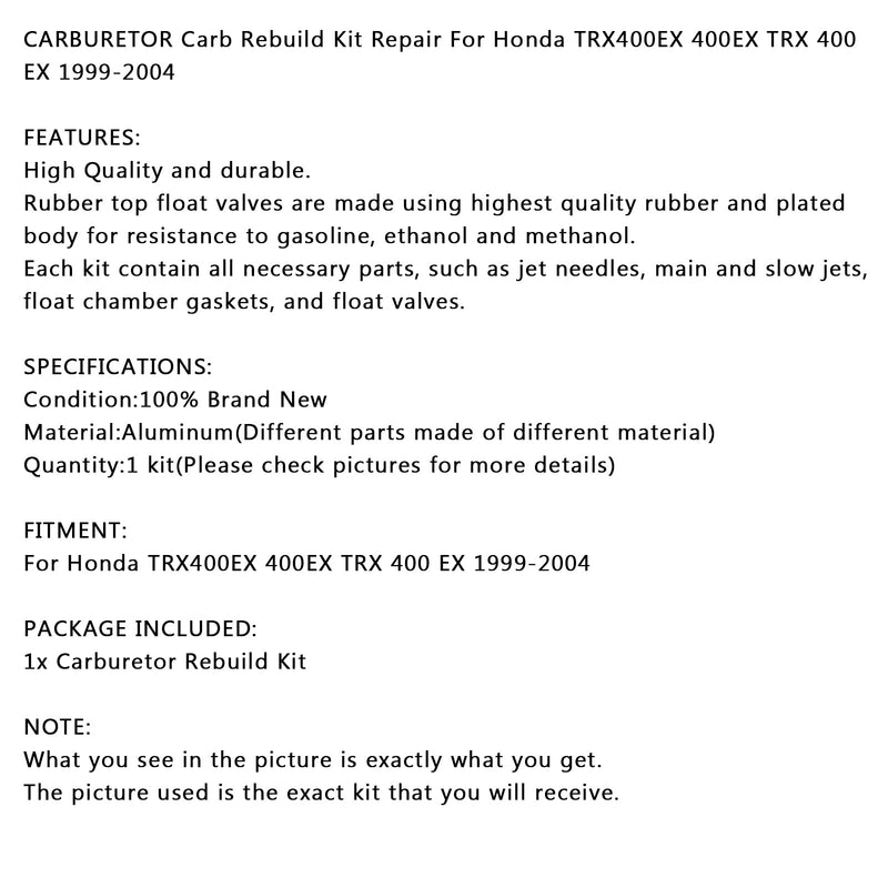 Carburetor Repair Carb Rebuild Kit For Honda TRX400EX 400EX TRX 400 EX 1999-2004 Generic