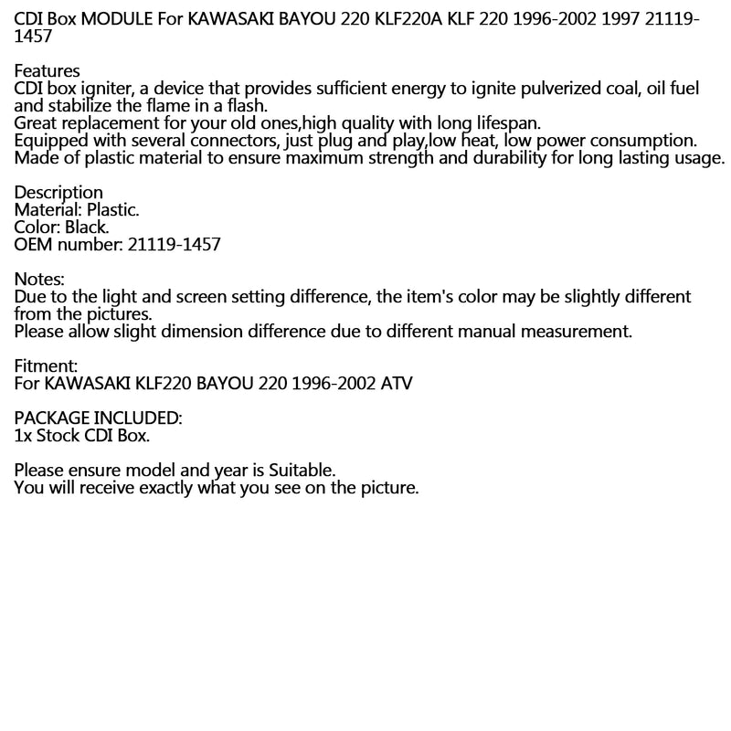 Módulo de caja CDI para KAWASAKI BAYOU 220 KLF220A KLF 220 1996-2002 1997 21119-1457 genérico