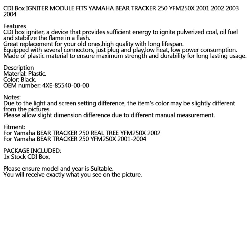 CDI Box IGNITER MODULE FITS YAMAHA BEAR TRACKER 250 YFM250X 2001 2002 2003 2004 Generic