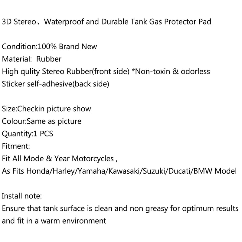 3D Rubber Tank Pad Protector Gas For Honda/Harley/Yamaha/Kawasaki/Suzuki Generic