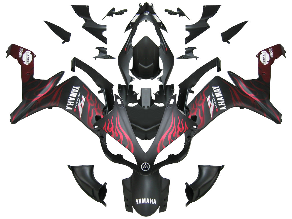 Fairings 2007-2008 Yamaha YZF-R1 Black Matte & Red Flame R1  Generic