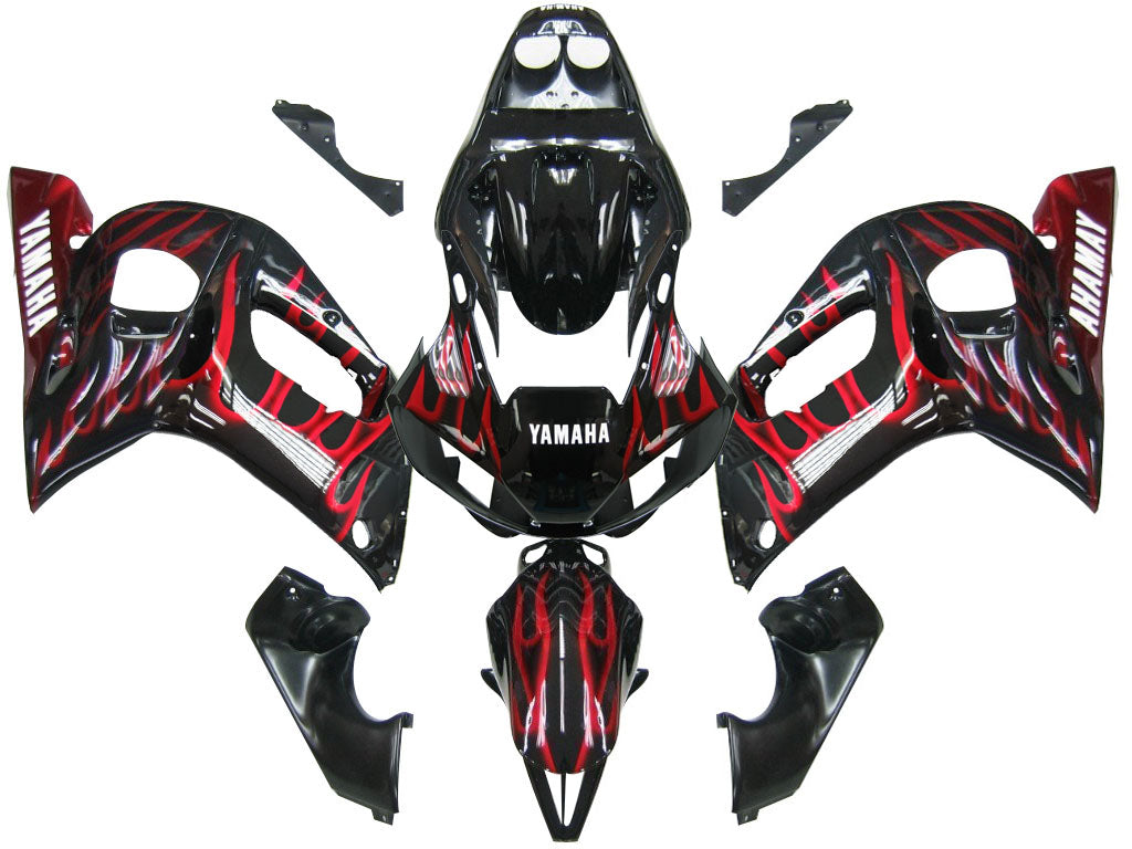 Fairingsr 1998-2002 Yamaha YZF-R6 Black & Red Flame R6  Generic