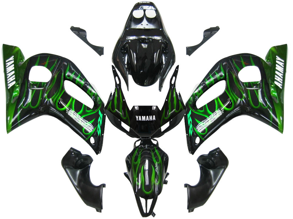 Fairings 1998-2002 Yamaha YZF-R6 Black & Green Flame R6  Generic