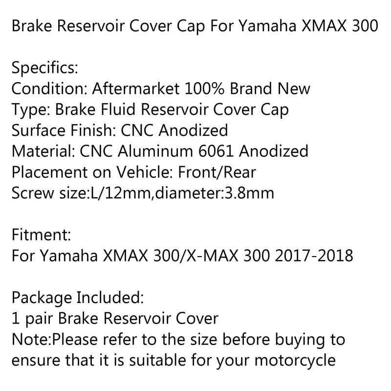 Cubierta de depósito de freno delantero/trasero CNC para Yamaha XMAX 300/X-MAX 300 2017-2018 genérico