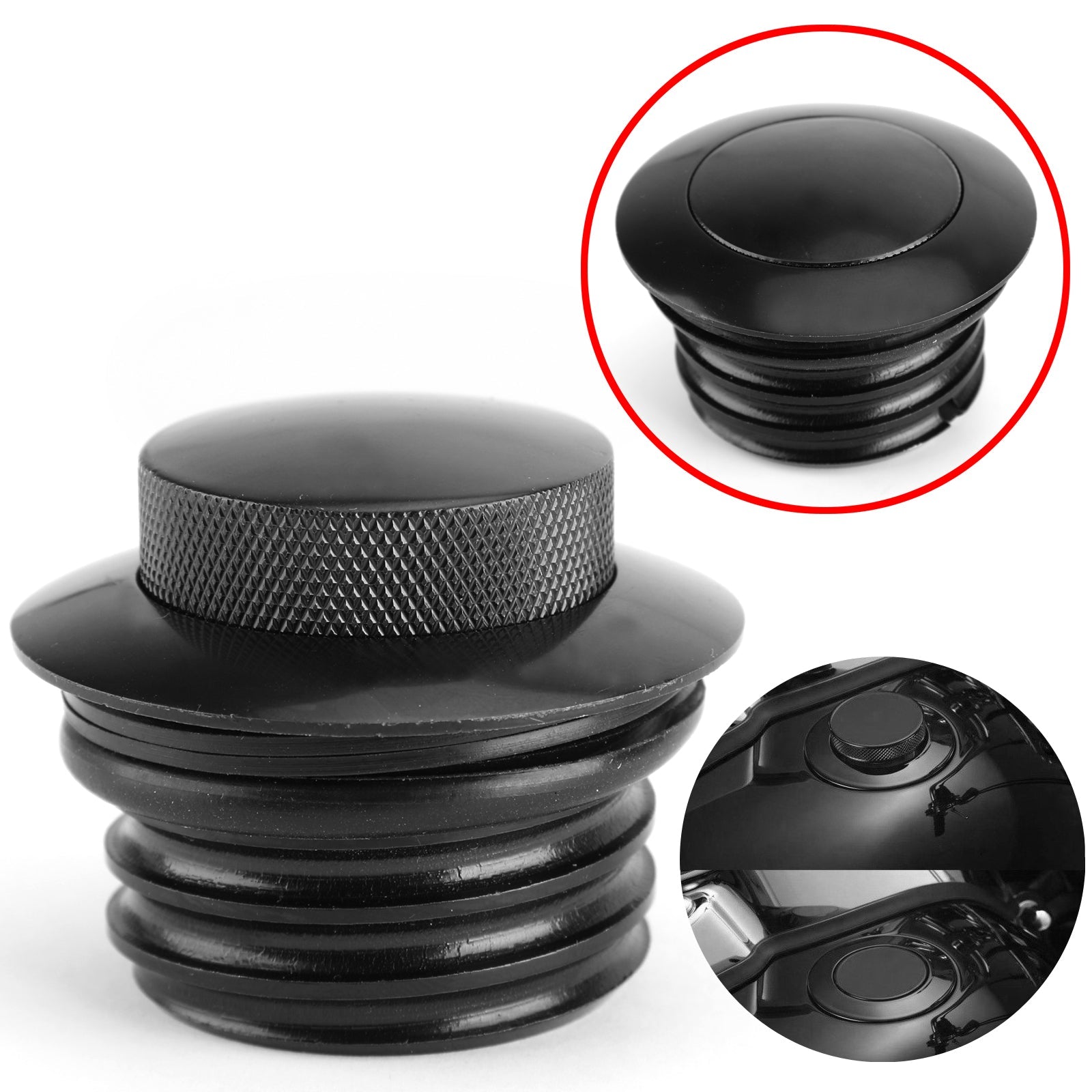 Black Flush Pop Up Reservoir Gas Cap Vented Fuel Tank Screw For Sportster