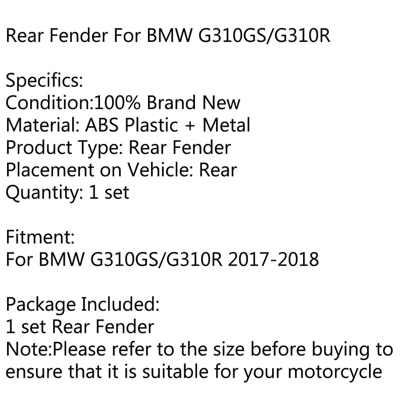 Guardabarros trasero negro guardabarros rueda Hugger Splash Guard para BMW G310/R 2017-2018 genérico