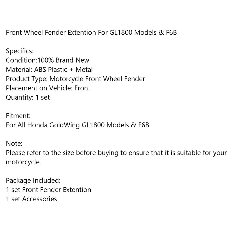 Motorcycle Front Wheel Fender Mudguard For Honda GoldWing GL1800 Models & F6B Generic
