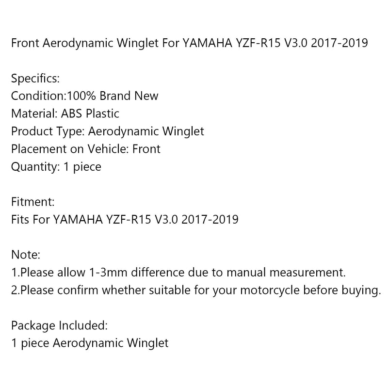 Panel frontal de motocicleta Winglet carenado para YAMAHA YZF-R15 V3.0 2017-2019 genérico
