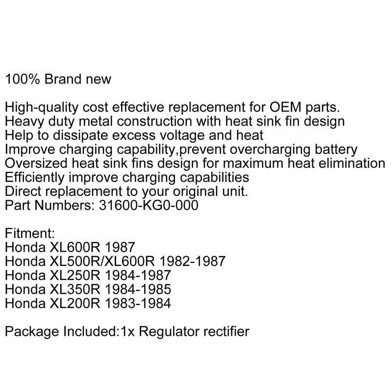 Voltaje del rectificador del regulador para Honda XL600R XL500R/XL600R XL250R/350R/200R genérico