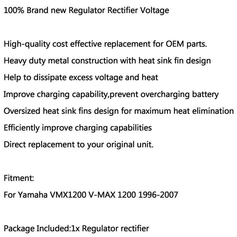 Regulador Rectificador Para Yamaha VMX 1200 V-MAX 1200 1996-2007 2004 2005 Genérico