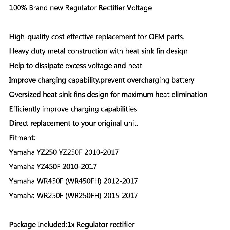 Rectificador regulador para Yamaha YZ250 YZ250F YZ450F 10-17 WR450F 12-17 WR250F Genérico