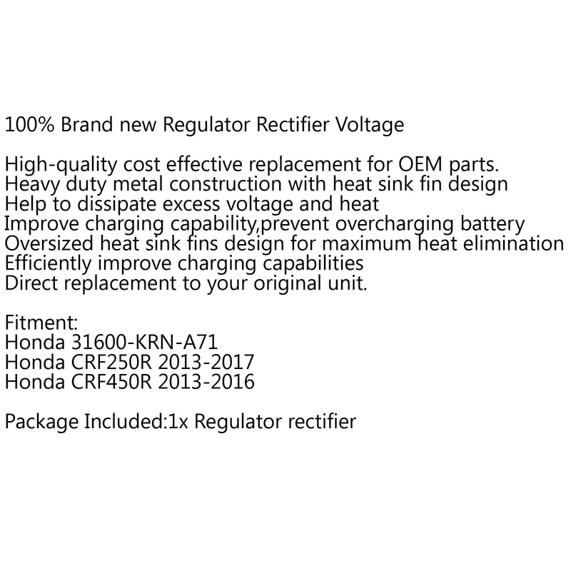 Regulador Rectificador 31600-KRN-A71 Para Honda CRF250R 13-17 Honda CRF450R 13-16 Genérico