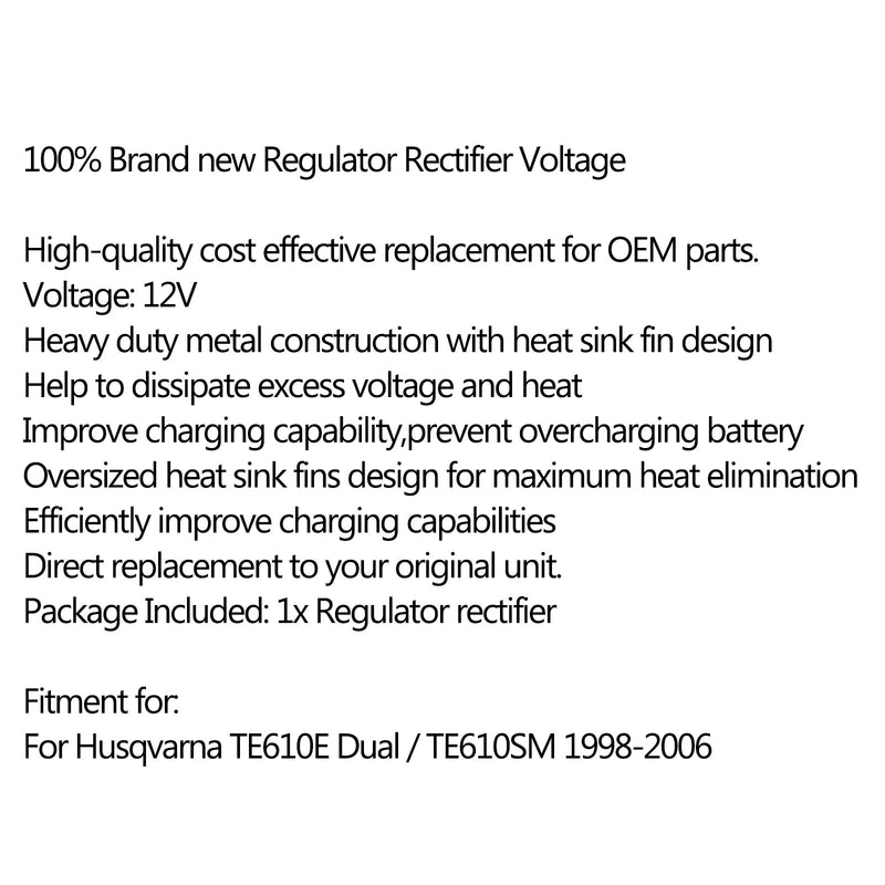 Rectificador regulador de voltaje para Husqvarna TE 610 E Dual TE610SM 1998-2006 Genérico