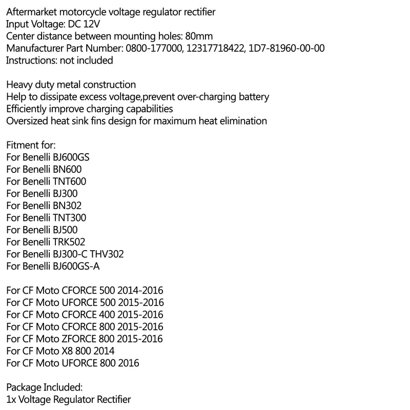 Voltage Regulator Rectifier For Benelli BJ600GS BN/TNT 300 CF Moto UFORCE 500 Generic