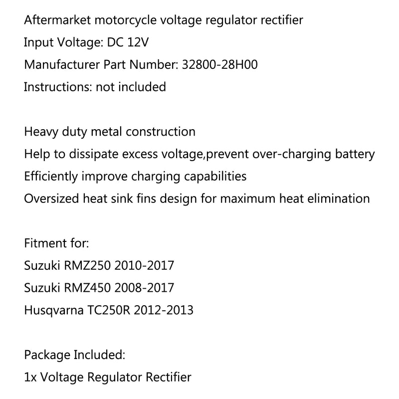 Rectificador regulador de voltaje para Suzuki RMZ450 2008-2017 RMZ250 2010-2017 Genérico