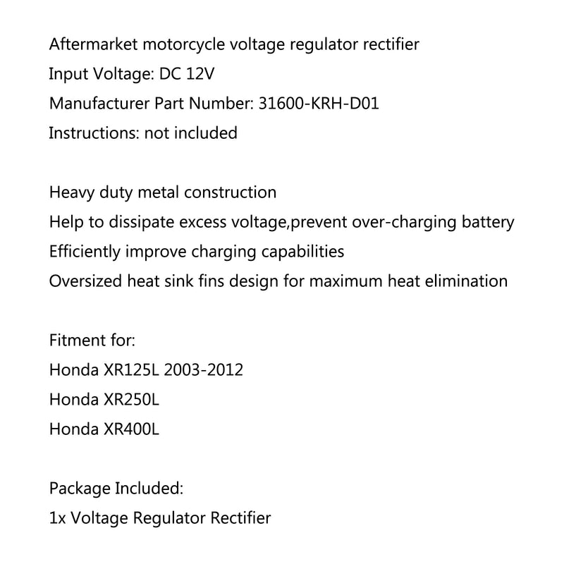 Rectificador regulador de voltaje para Honda XR125L 2003-2012 XR250L XR400L genérico