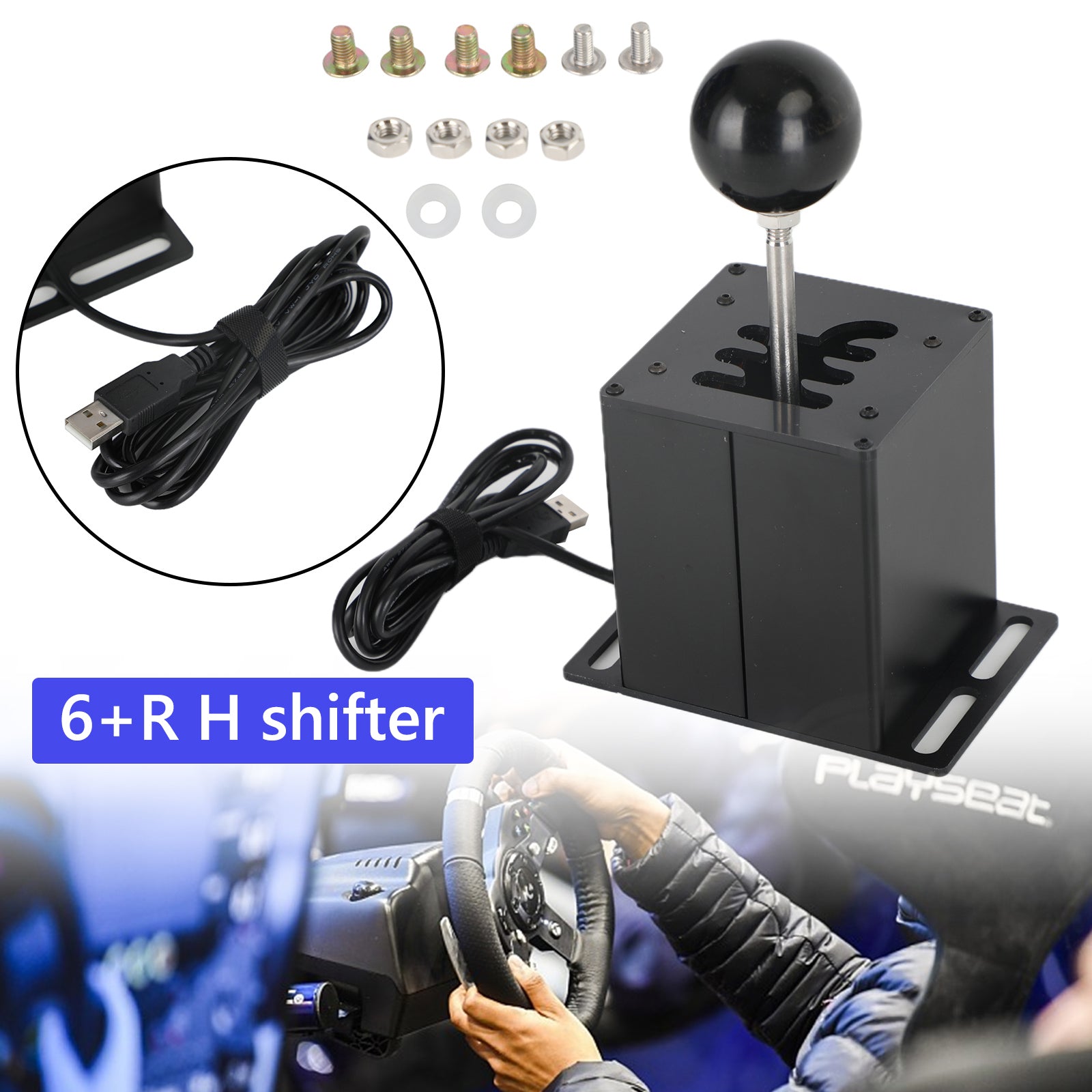 USB Handbrake w Clamp and H Shifter for Logitech G29 Steering Wheel Sim Racing