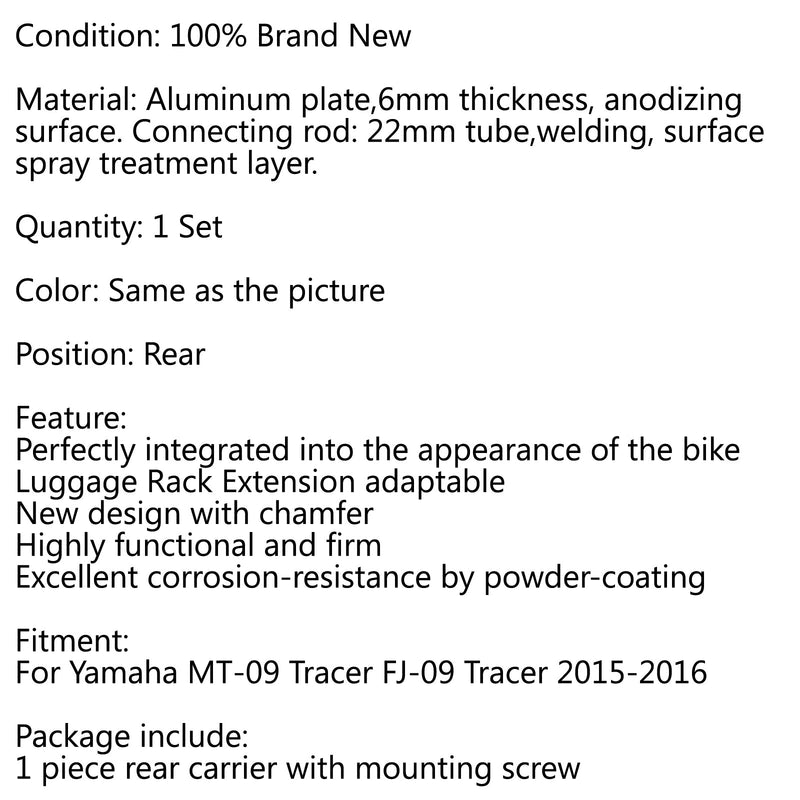 Portaequipajes trasero para Yamaha FJ MT-09 Tracer 2015-16 Genérico