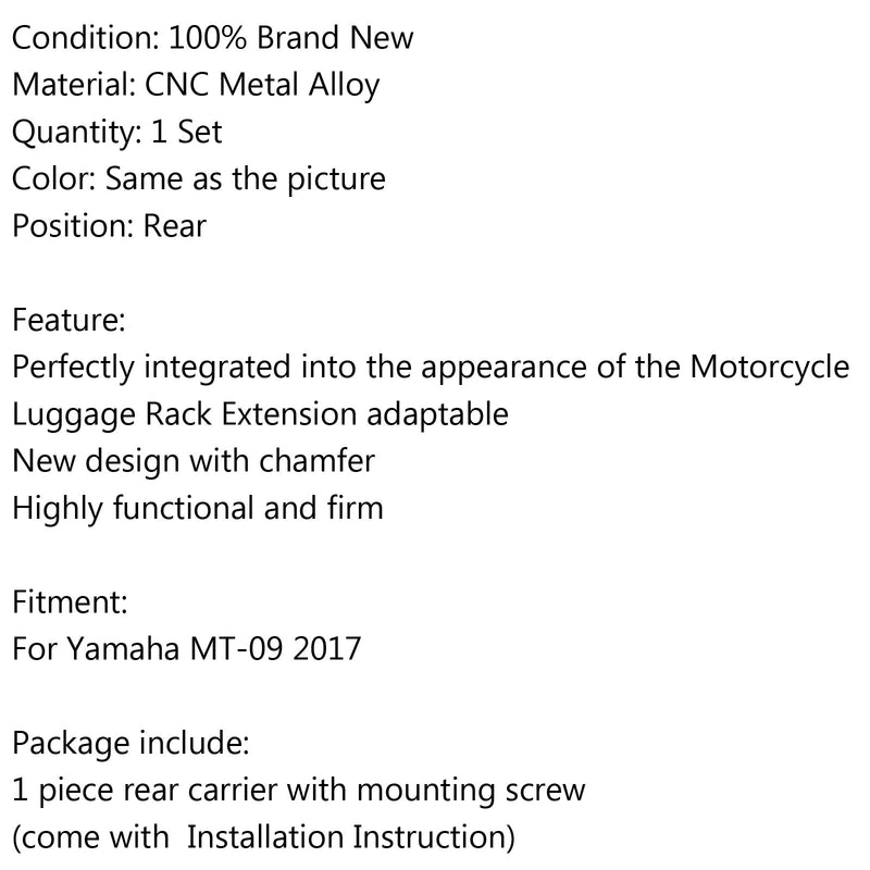 Kit de placa portaequipajes trasero para Yamaha MT-09 MT 09 2017 genérico