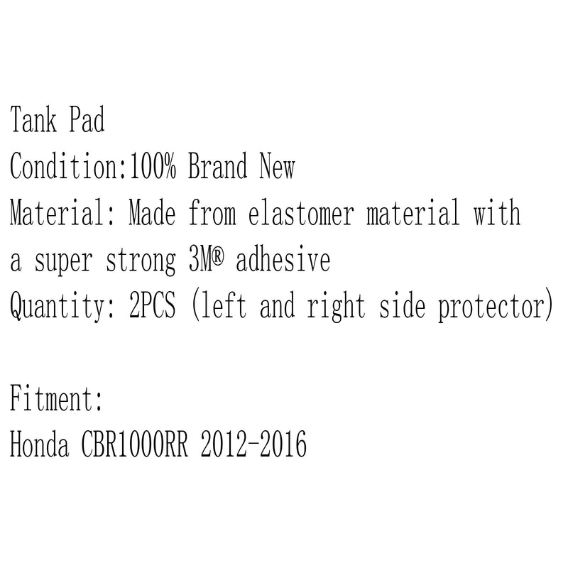 Tank Traction Pad Side Gas Knee Grip Protector 3M para Honda CBR1000RR 2012-2016 Genérico