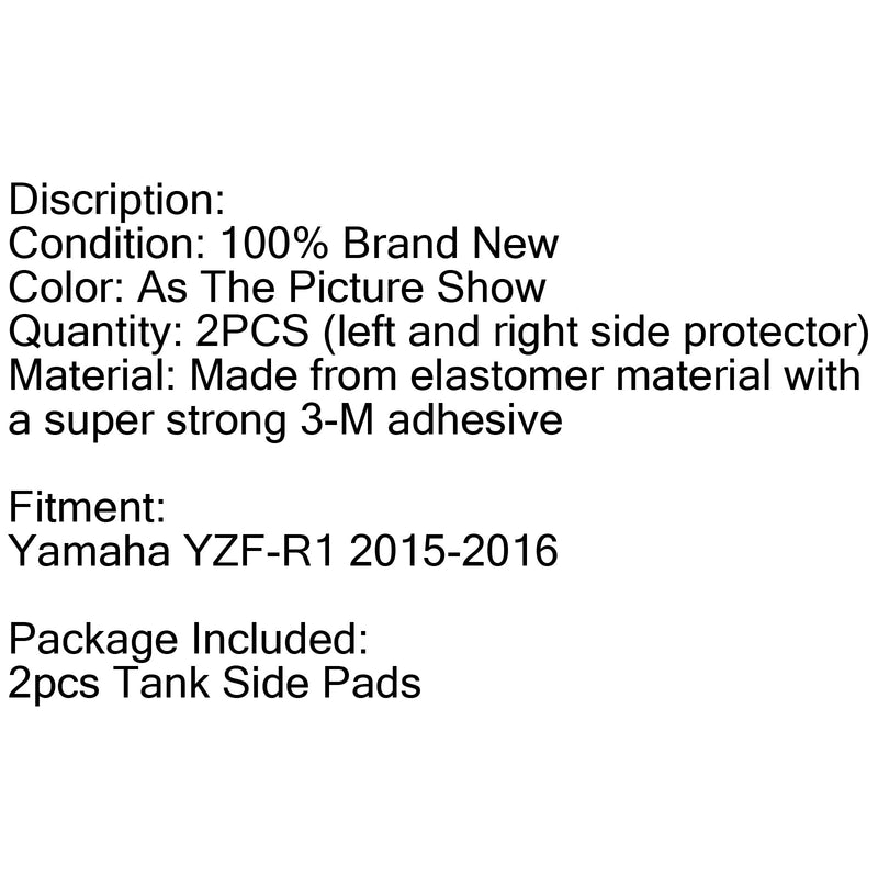 Almohadillas de tracción para tanque de gasolina lateral negro Protector de agarre de rodilla para Yamaha R1 2015 genérico