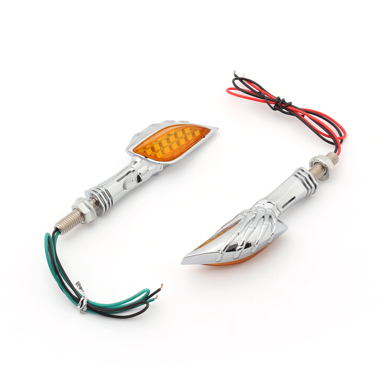 Universal Motorcycle Chrome Skeleton Hand LED Turn Signals Blinker Indicator Smo