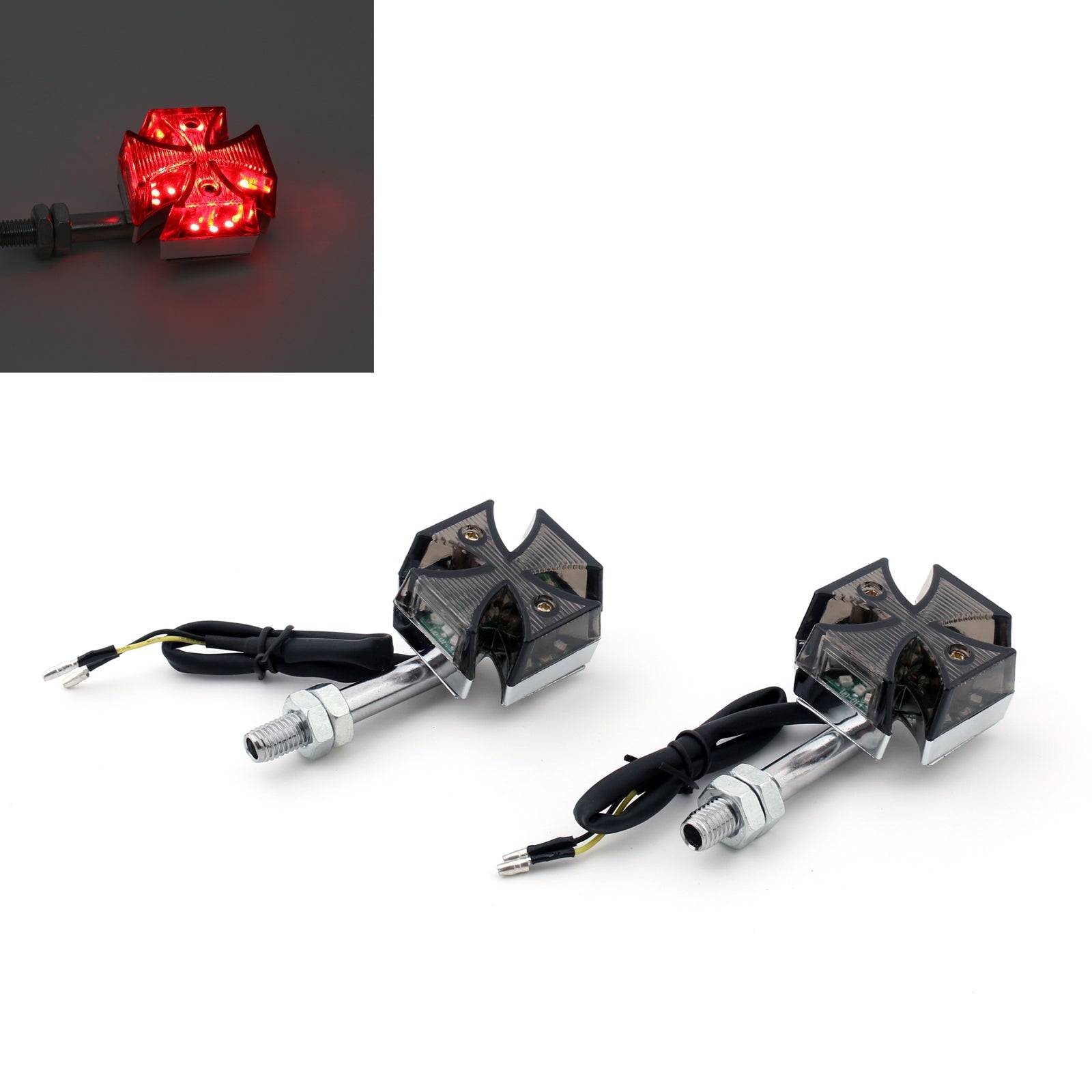 2x Custom Smoke Maltese Cross LED Turn Signal Light For Harley Motorcycle