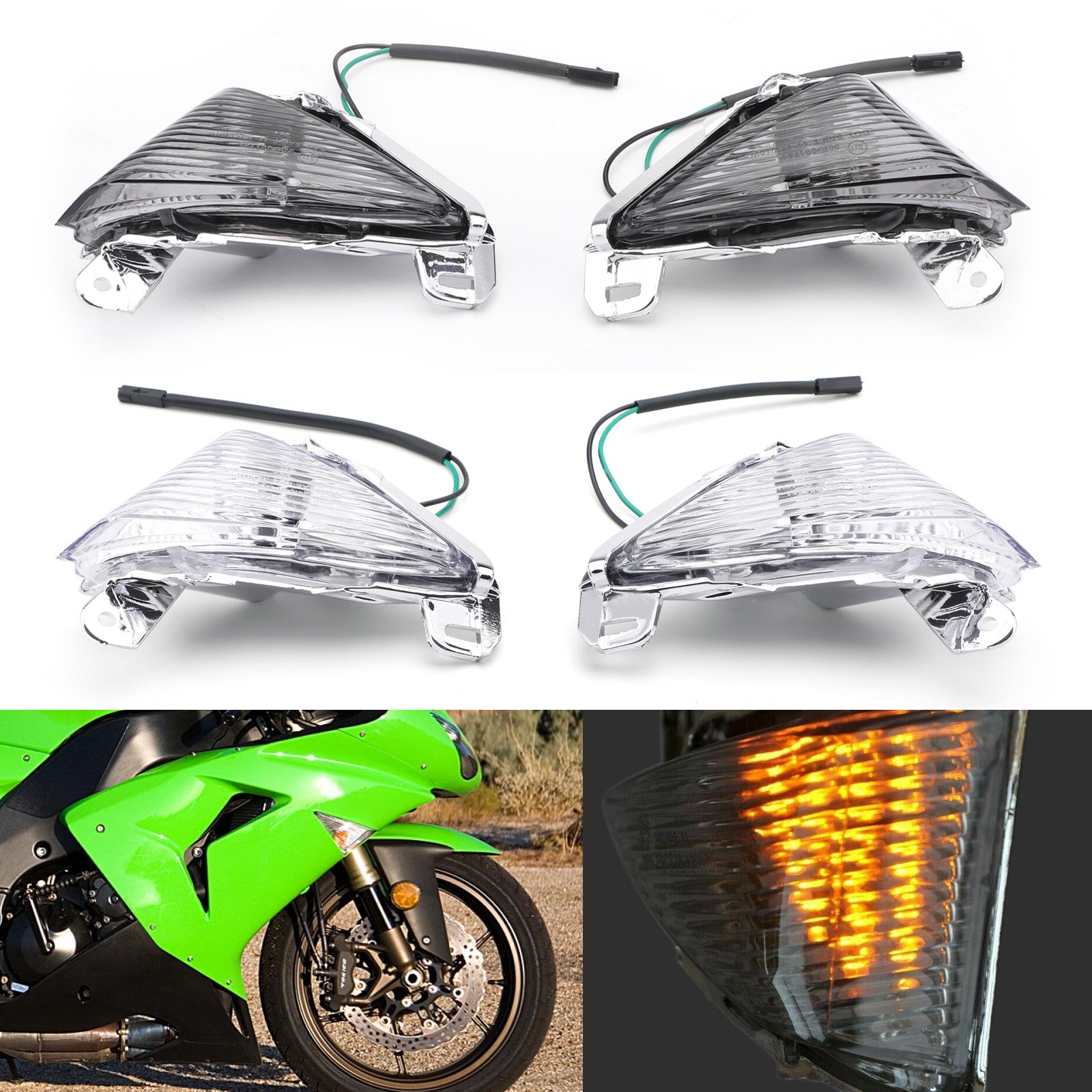 عدسة إشارات الانعطاف الأمامية لـ Kawasaki ZX14R ZX10R ZX636/ZX6R Ninja 650F Concours Generic