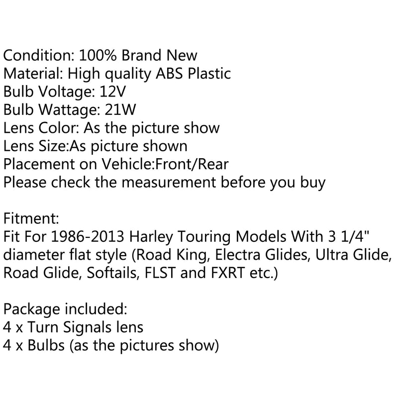 4 Uds. Lámparas de bombilla de cubierta de lente de luz de señal de giro para Harley Davidson Electra Glides genérico