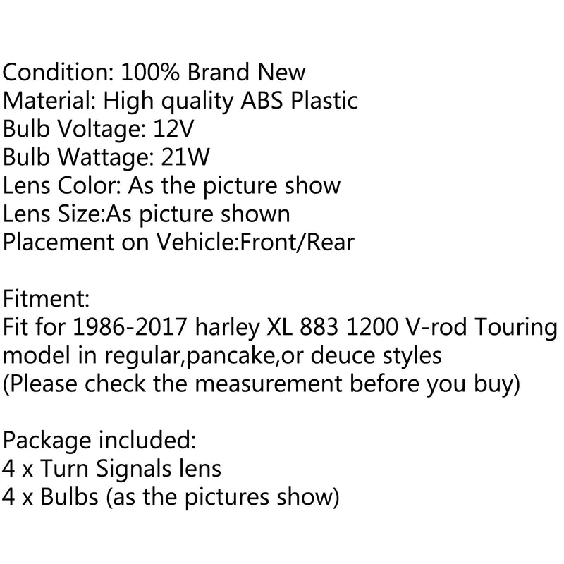 4 Uds. Cubierta de lente de luz de señal de giro + bombillas para Harley XL 883 48 Sportster genérico