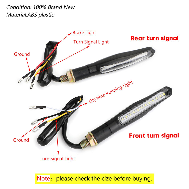 4 luces indicadoras de señal de giro de motocicleta LED de flujo secuencial, lámpara de freno DRL 