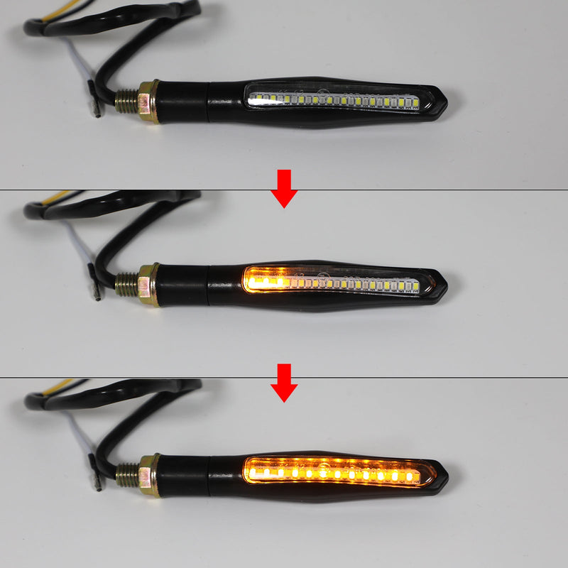 4 luces indicadoras de señal de giro de motocicleta LED de flujo secuencial, lámpara de freno DRL 