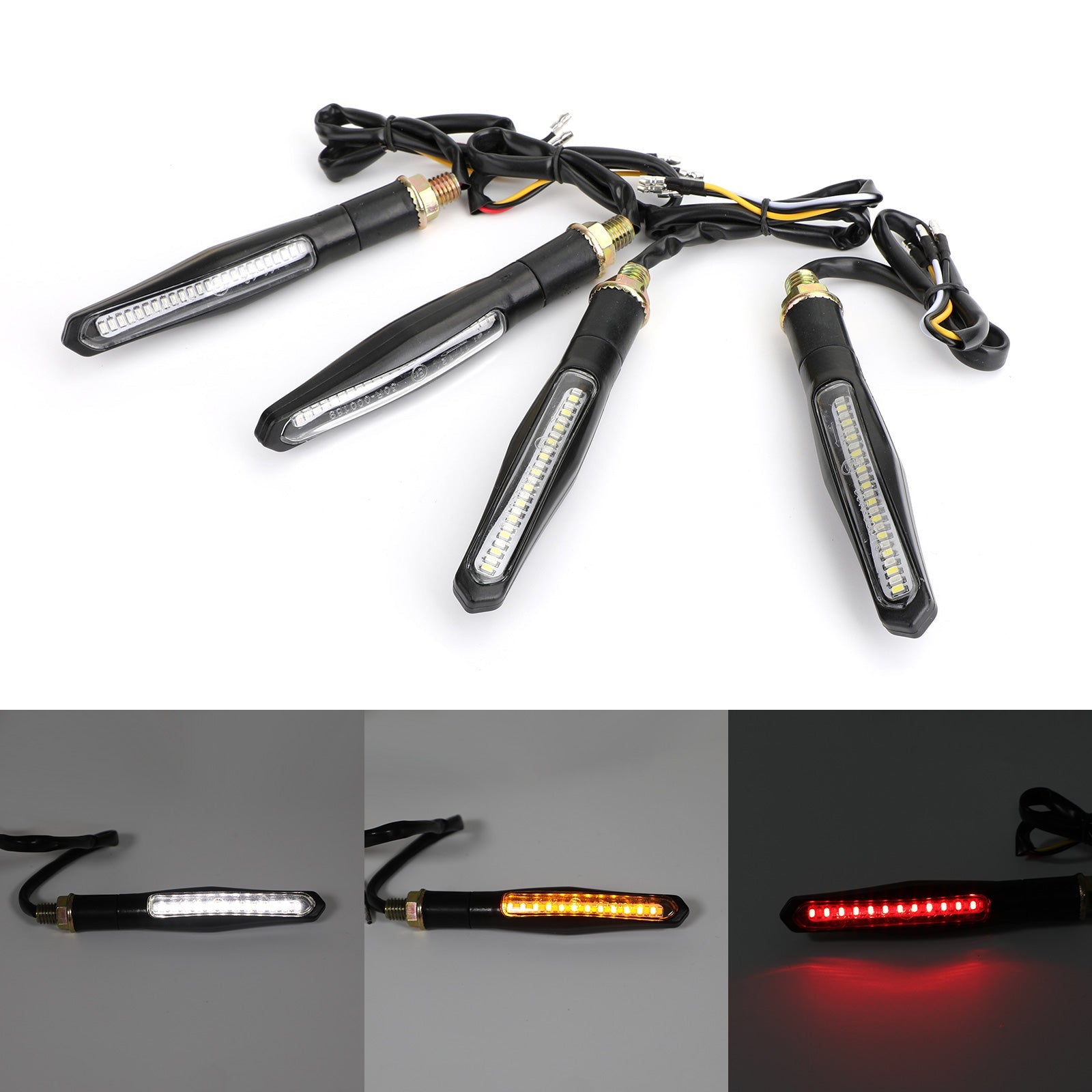 4 luces indicadoras de señal de giro de motocicleta LED de flujo secuencial, lámpara de freno DRL 