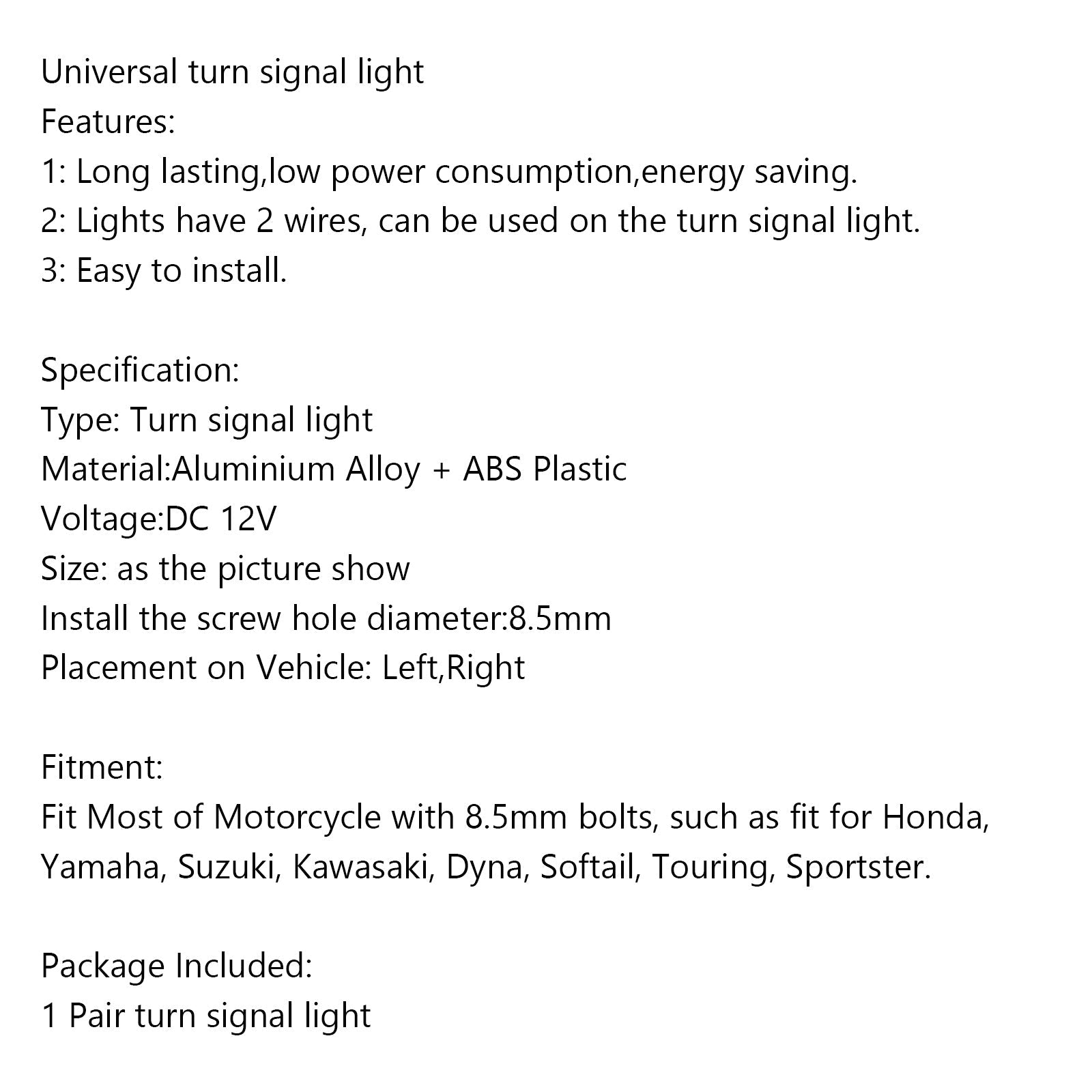 1 Pair Universal Motorcycle LED Front Turn Signal Lamp Indicator Light Generic