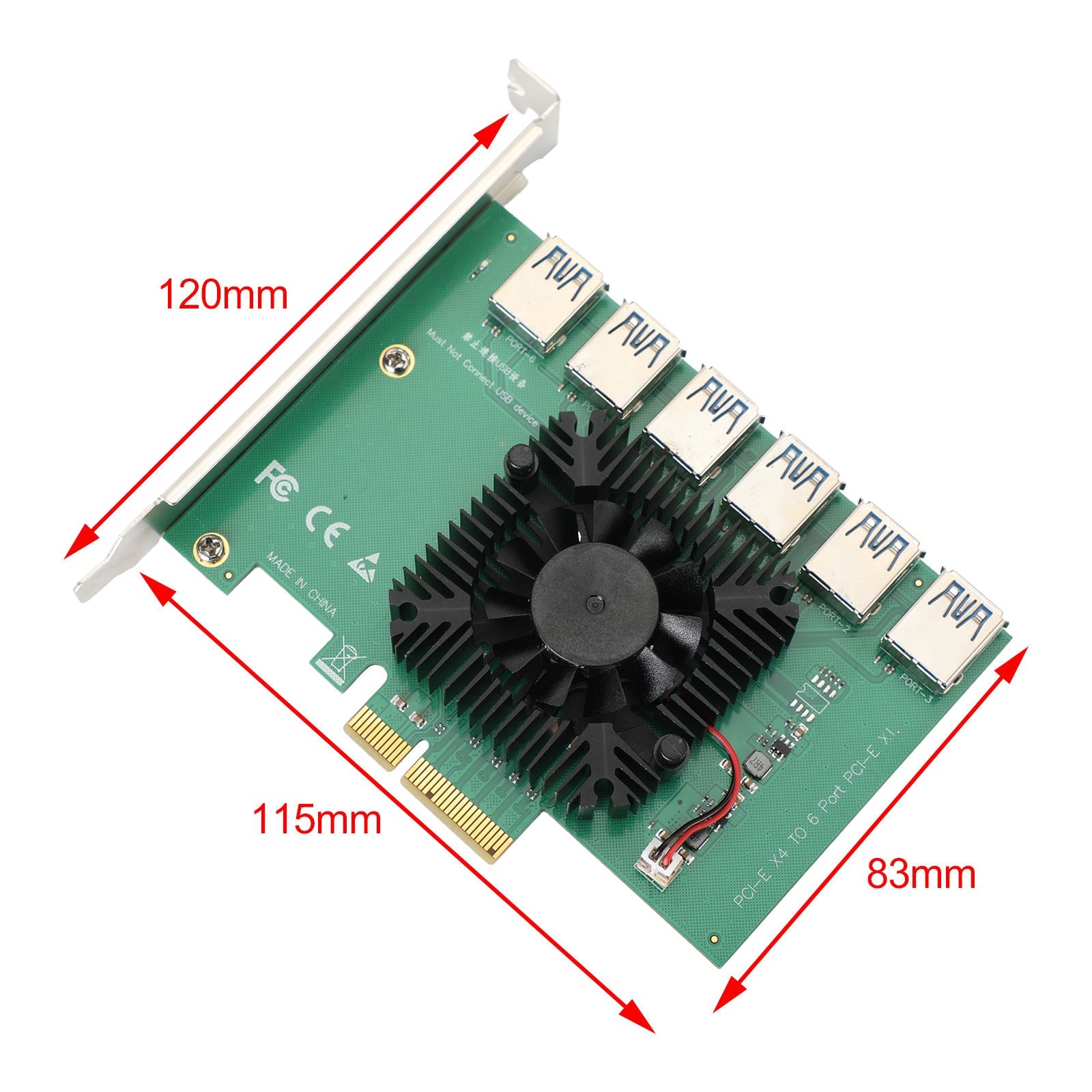 20Gbs PCI-E X4 to 6*USB3.0 PCI-E X1 Riser Card Adapter Extender fit for Mining