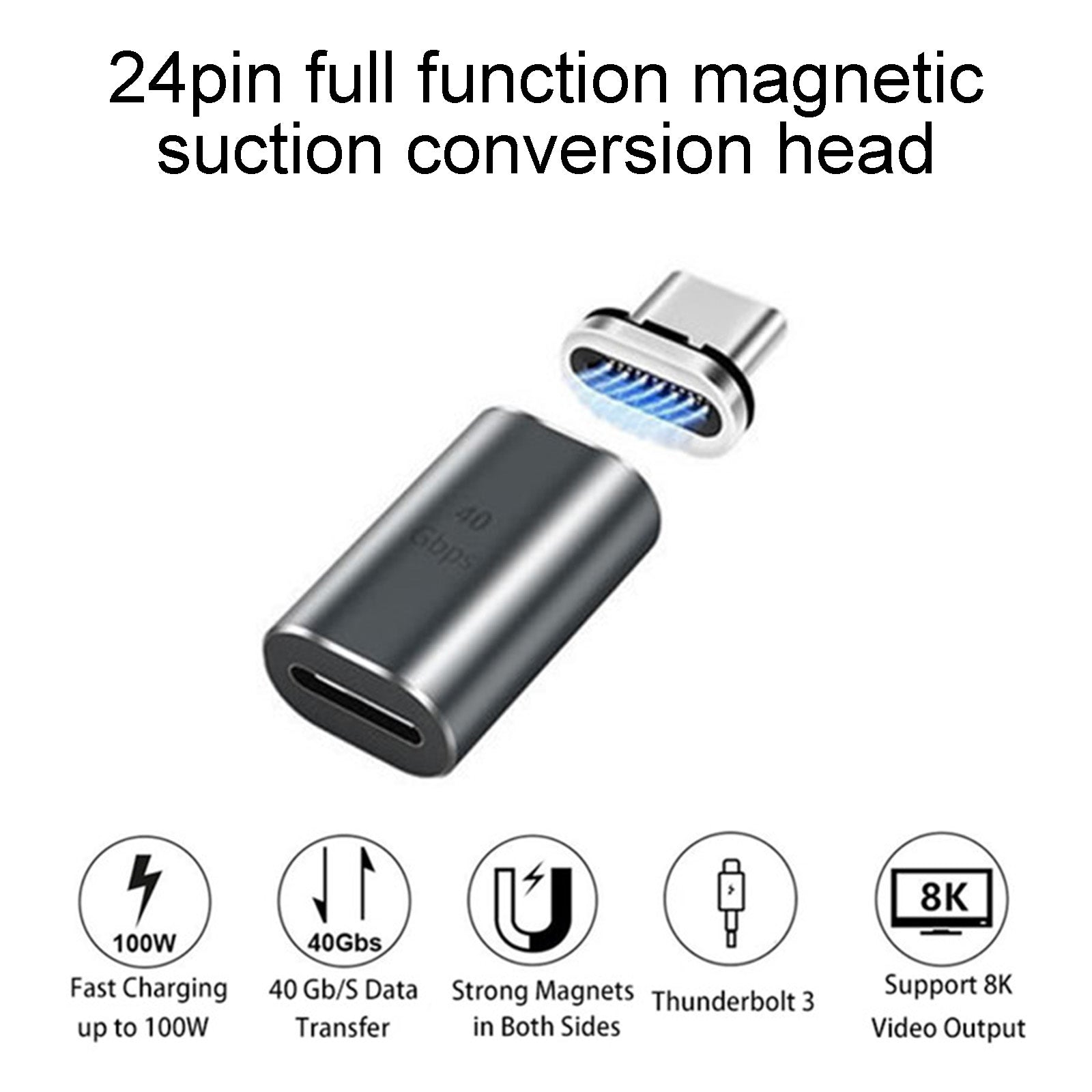 100W PD Quick Charge Data Transmision 24Pins Magnetic 8K 40Gbps Adapter Plug