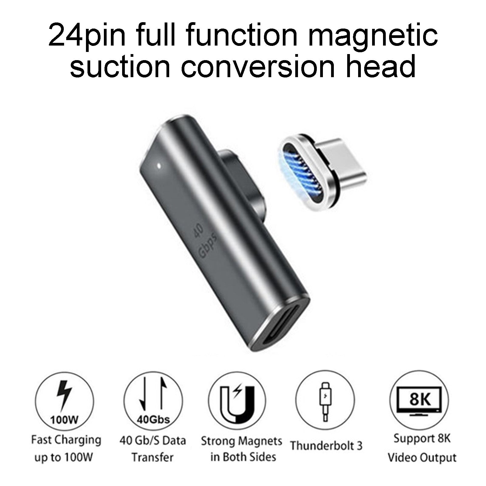 100W PD Quick Charge Data Transmision 24Pins Magnetic 8K 40Gbps Adapter Plug