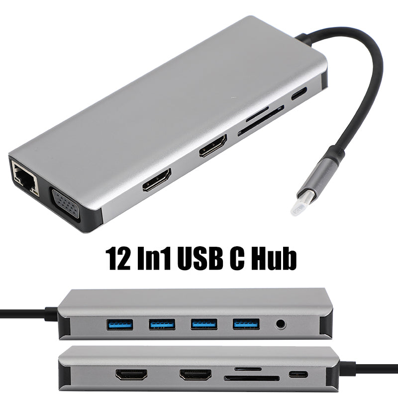 12in 1 Type-C HUB إلى USB-C USB3.0 HD TF TF 3.5mm PD محول الإرساء
