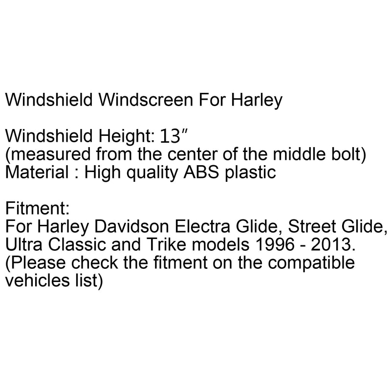 13 زجاج أمامي ABS للتجول في Street Glide Ultra Classic Trike 1996-2013 Generic