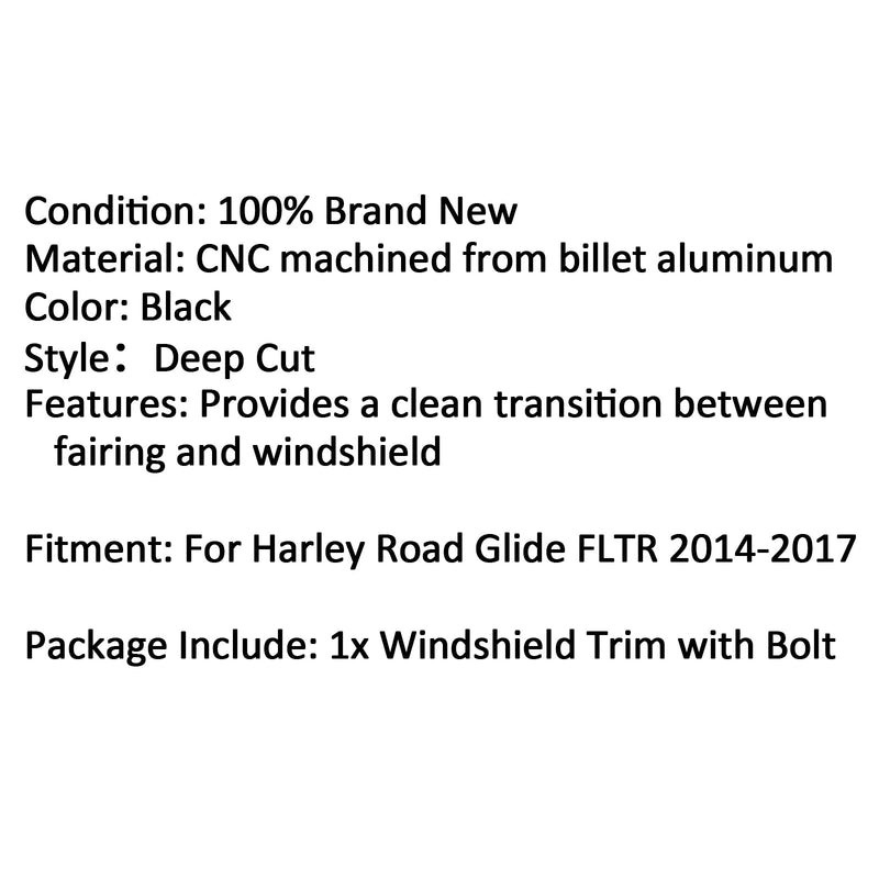 زخرفة الزجاج الأمامي بخطوط انزلاقية مزدوجة خفيفة لسيارة Harley Road Glide (2014-2017)، أسود عام