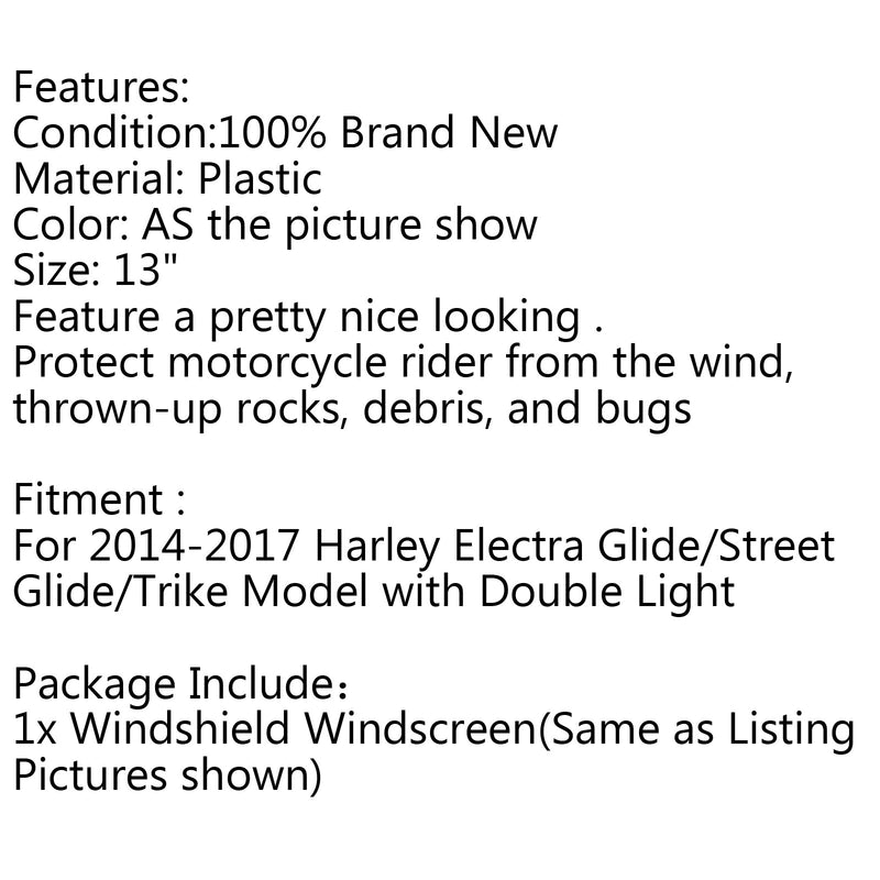 Parabrisas de carenado de 13 pulgadas para Harley Road Glide FLTR 2014-17 genérico