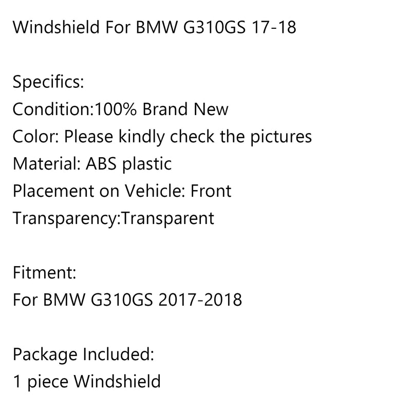 Parabrisas ABS para motocicleta de 1 pieza para BMW G310GS 2017-2018 genérico