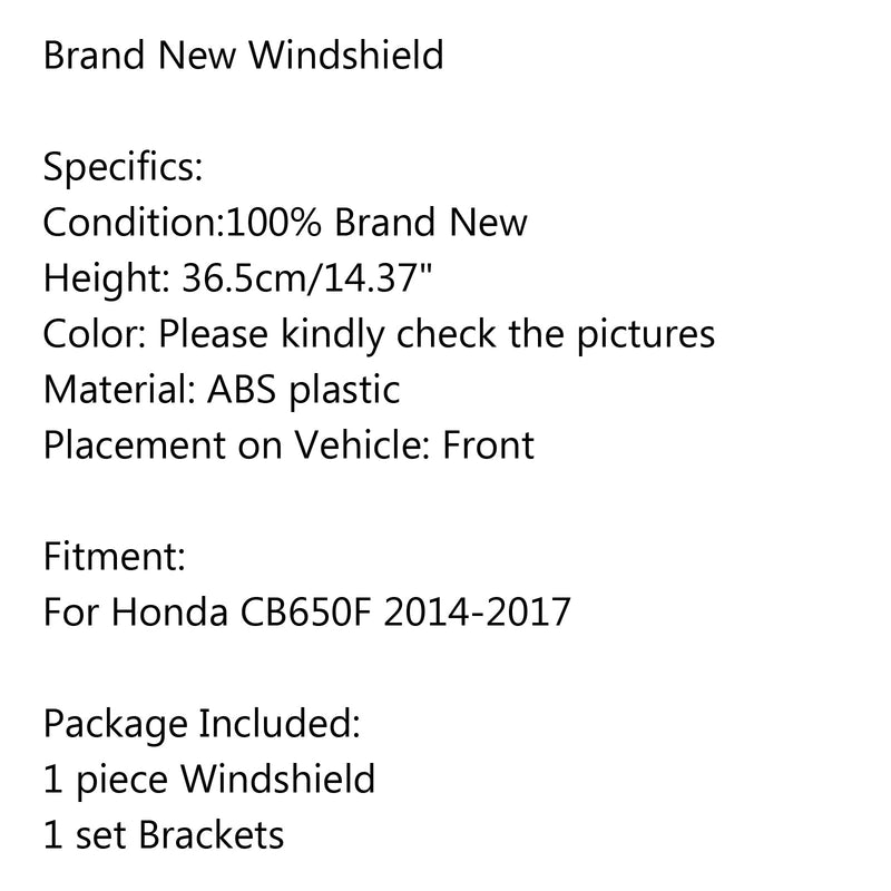 Protector de parabrisas de plástico ABS con soporte para Honda CB650F 2014-2017 genérico