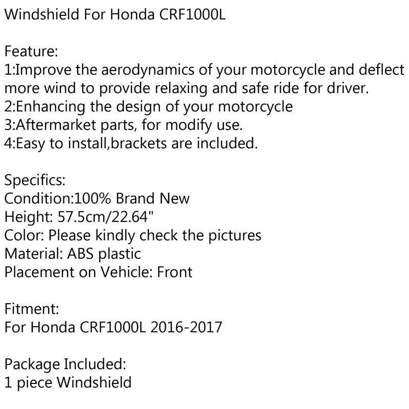 Protector de viento de carenado de parabrisas ABS para Honda CRF1000L genérico 2016-2017